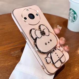 พร้อมส่ง เคสโทรศัพท์มือถือแฟชั่น แบบนิ่ม ป้องกันกล้อง ลายกระต่าย หลากสี พร้อมกระจกแต่งหน้า ขาตั้งพับได้ สําหรับ Realme 11 Pro Plus 11 Pro+ 5G C53 C55 NFC