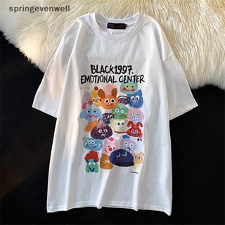 [springevenwell] เสื้อยืดคอกลม แขนสั้น พิมพ์ลายการ์ตูน ทรงหลวม สไตล์อเมริกัน เรโทร ฤดูร้อน สําหรับผู้หญิง พร้อมส่ง