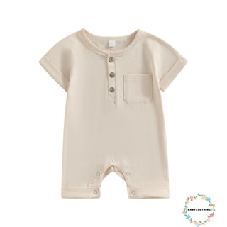 Babyclothes- ชุดจั๊มสูทรอมเปอร์ แขนสั้น คอกลม กางเกงขาสั้น สีพื้น สําหรับเด็กทารกผู้ชาย และเด็กผู้หญิง