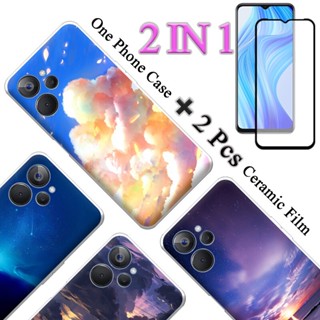 2 IN 1 Realme 10T Realme 10T 5G เคสนิ่ม พิมพ์ลาย พร้อมกระจกนิรภัยกันรอยหน้าจอเซรามิค แบบโค้ง