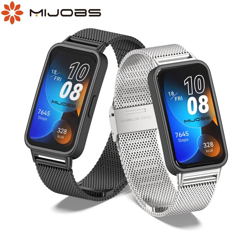 MIJOBS สายนาฬิกา แบบ Milanese สำหรับ Huawei Band 11 Pro 11 10 9 8 7 — สายนาฬิกาข้อมือสแตนเลสสตีลสำหรับเปลี่ยน อุปกรณ์เสริมสายนาฬิกาโลหะสำหรับ Huawei Band 7