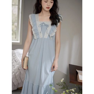 [พร้อมส่ง] ชุดนอนกระโปรงยาว แขนกุด เนื้อผ้าฝ้ายบริสุทธิ์ ขนาดใหญ่ เซ็กซี่ เหมาะกับฤดูร้อน สําหรับสตรี
