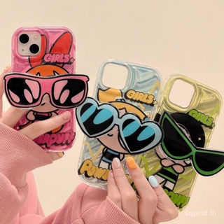 เคสโทรศัพท์มือถือแบบแข็ง กันกระแทก ลายการ์ตูน Vg-sunglasses Powerpuff Girls พร้อมขาตั้ง สําหรับ iPhone 7 8 Plus XS XR X XS max 11 12 13 14 11 Pro max 12 Pro 13 Pro max 14 Pro max เคส