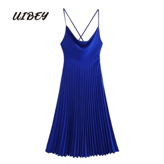 Uibey ชุดเดรสพลีท เอวสูง เปิดหลัง อเนกประสงค์ แฟชั่น 4503