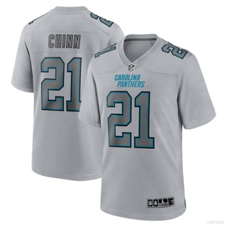 Qy NFL เสื้อกีฬาแขนสั้น ลายทีมฟุตบอล Carolina Panthers Jeremy Chinn สีเทา