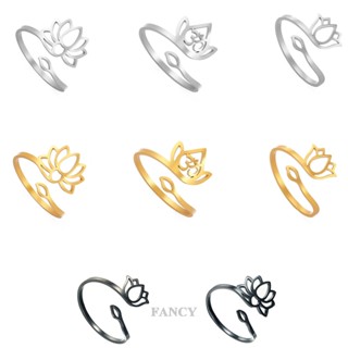 Fancy แหวนสเตนเลส รูปดอกบัว ปรับได้ เครื่องประดับ สไตล์วินเทจ สําหรับผู้หญิง 2022