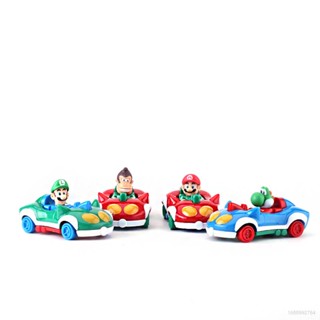 โมเดลฟิกเกอร์ The Super Mario Pullback Car Mario Luigi Yoshi Donkey Kong ของเล่นสําหรับเด็ก จํานวน 4 ชิ้น