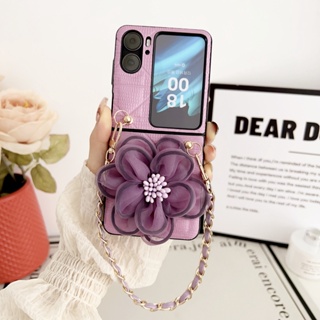 เคสโทรศัพท์มือถือหนังแกะ ฝาพับ ลายดอกไม้ 3D พร้อมสายโซ่คล้องมือ สําหรับ OPPO Find N2 Flip 5G CPH243 N2flip Findn2flip