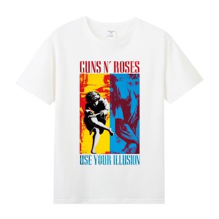 [S-5XL]ฝน1  เสื้อยืดแขนสั้นลําลอง พิมพ์ลาย Gun Flower Gun Rose Band Rock Series พลัสไซซ์ แฟชั่นสําหรับผู้ชาย เหมาะกับการ