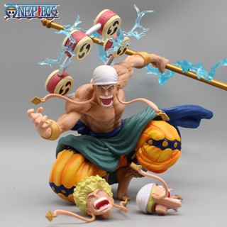 โมเดลฟิกเกอร์อนิเมะ One Piece Squatting Enel 20 ซม. พร้อมหัว 3 หัว Pvc สําหรับตกแต่งห้อง