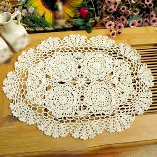 #ROYALLADY#Placemat Doilies ผ้าฝ้ายถักโครเชต์ ทรงวงรี ลายดอกไม้ ลูกไม้ สไตล์วินเทจ ย้อนยุค สําหรับรับประทานอาหาร