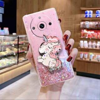 ใหม่ พร้อมส่ง เคสโทรศัพท์มือถือนิ่ม แบบใส ลายการ์ตูนยูนิคอร์นน่ารัก แต่งกลิตเตอร์ ระยิบระยับ พร้อมขาตั้งน้ํา สําหรับ Realme 11 Pro+ Pro Plus 5G 4G 2023