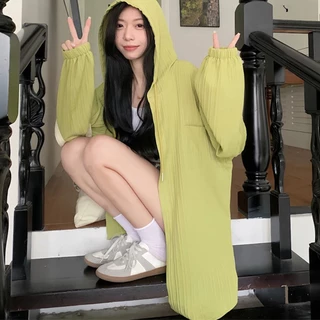 MIMI&DIDI#เสื้อเชิ้ตแขนยาวผู้หญิง oversize เสื้อฮู้ด คอวี ทรงหลวม แฟชั่น สีพื้น สำหรับสาวอวบคิ้วท์ๆสไตล์เกา W253