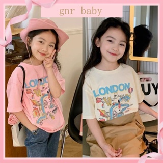 🍓GNR BABY🫐เสื้อยืดแขนสั้นลําลอง ผ้าฝ้าย ทรงหลวม แฟชั่นฤดูร้อน สไตล์เกาหลี สําหรับเด็กผู้หญิง อายุ 3-12 ปี