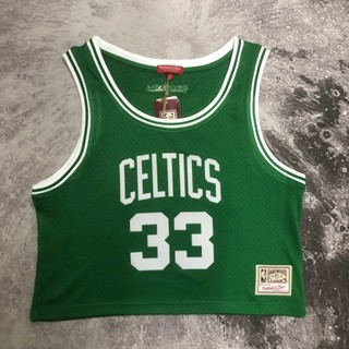 เสื้อกีฬาบาสเก็ตบอล Jersey M &amp; N Boston Celtics สีเขียว สําหรับผู้หญิง 33 เสื้อกีฬา เสื้อกั๊กสั้น สไตล์วินเทจ U87G