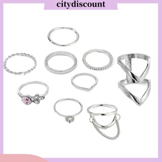 &lt;citydiscount&gt; ชุดแหวนนิ้วมือ ทรงสามเหลี่ยม ลายดาว ดวงจันทร์ เรขาคณิต เครื่องประดับแฟชั่นสตรี 7 9 ชิ้น