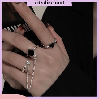 &lt;citydiscount&gt; ชุดแหวนนิ้วมือ รูปหัวใจ ปรับได้ สีตัดกัน ของขวัญ สําหรับผู้หญิง 1 ชุด