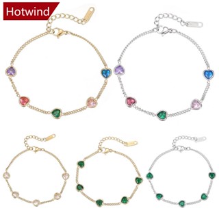 Hotwind สร้อยข้อมือเพทาย รูปหัวใจ ขนาดเล็ก สีทอง สีเงิน เครื่องประดับแฟชั่น สําหรับผู้หญิง C9U8