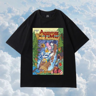 เสื้อยืดสีขาวเสื้อยืด พิมพ์ลายภาพยนตร์แอนิเมชั่น ADVENTURE TIME สําหรับผู้ชาย และผู้หญิงS-4XL