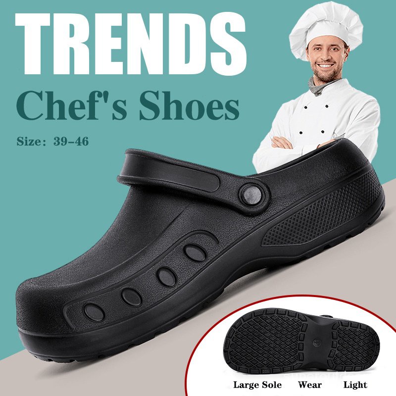 Men's Kitchen & Hotel รองเท้าแตะกลางแจ้งน้ำหนักเบา Anti-Skid Chef Shoes Wear-resisting 8AN2