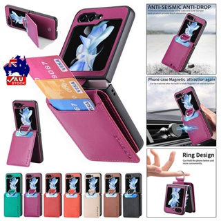 เคสหนัง กันกระแทก พร้อมแหวนตั้งโทรศัพท์ สําหรับ Samsung Galaxy Z Flip 5 4 3 5G