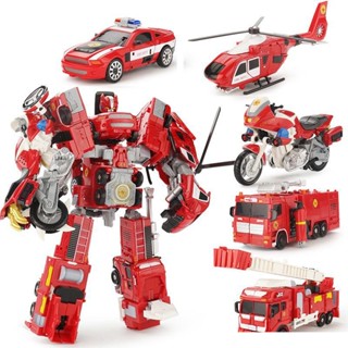 5 IN 1 Big 40CM Transformation Toy Boy Cool Anime Action Figure Deformation Robot Car Model Ladder Fire Truck Engineering Kids