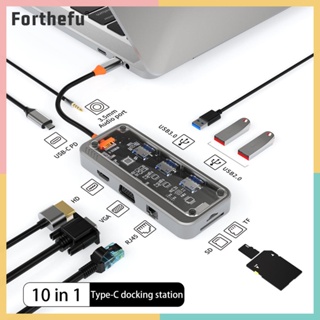 10-in-1 อะแดปเตอร์ฮับ Type C แบบพกพา ชาร์จเร็ว สําหรับแล็ปท็อป PD3.0 HDMI 4K 30Hz