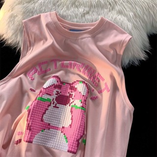 เสื้อกล้าม ผ้าเรยอน คอกลม พิมพ์ลาย ทรงหลวม สไตล์ฮ่องกง สําหรับผู้ชาย