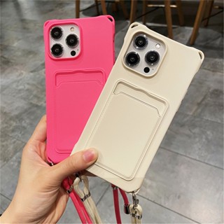 เคสโทรศัพท์มือถือ แบบนิ่ม พร้อมสายคล้อง และช่องใส่บัตร สําหรับ IPhone 14 Pro Max 13 12 11 14 Plus XS XR X 8 7 Plus SE