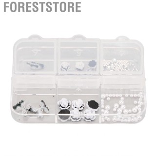 Foreststore Nail Charms Set  Decor Glittering Manicure Storage Box Black White Ornament for Shop