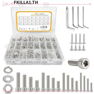FACCFKI สกรูหัวซ็อกเก็ตหกเหลี่ยม สเตนเลส 304 พร้อมกล่องจัดเก็บ M3 M4 M5 M6 890 ชิ้น และประแจ สําหรับรถยนต์
