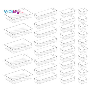 ชุดถาดลิ้นชักพลาสติกใส 33 ชิ้น สําหรับจัดระเบียบลิ้นชัก เครื่องสําอาง เครื่องประดับ และอุปกรณ์ ห้องนอน สํานักงาน