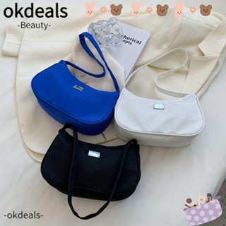 OKDEALS กระเป๋าสะพายไหล่ กระเป๋าถือ แฟชั่นสําหรับสตรี สีพื้น สไตล์เรโทร