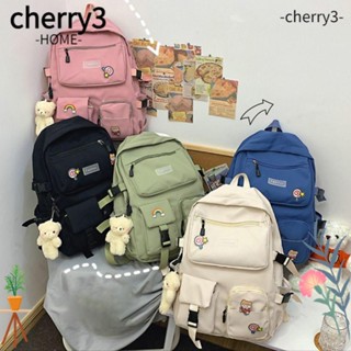 Cherry3 กระเป๋าเป้สะพายหลัง ผ้าไนล่อน ขนาดใหญ่ สีพื้น สําหรับนักเรียนหญิง