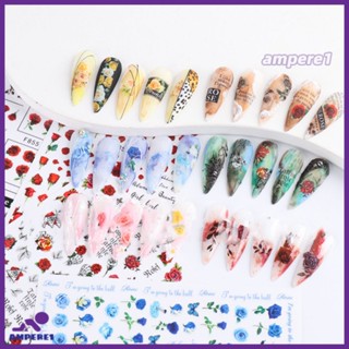 สติ๊กเกอร์ติดเล็บ Ins Color Rose Series English Leopard Adhesive Nail Sticker -AME1 -AME1