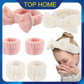 Monochrome Plush Face Wash Headband ใหม่สุภาพสตรีที่คาดผมแบบคาดศีรษะแต่งหน้าสายรัดข้อมือ Top1Store