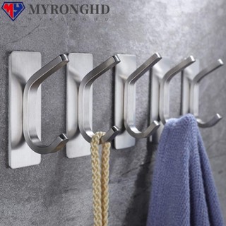 Myronghd ตะขอแขวนเสื้อโค้ท ผ้าขนหนู สเตนเลส 304 มีกาวในตัว สําหรับติดผนังประตู