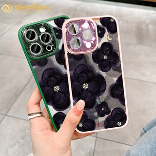 Wenwen เคสโทรศัพท์มือถือ ลายดอกคามิเลีย ประดับเพชร สีม่วง แฟชั่น สําหรับ iPhone 14 13 12 11 Pro Max Plus Flash ZY38