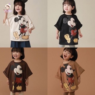 เสื้อยืดแขนสั้นลําลอง พิมพ์ลาย Disney Mickey Mouse แฟชั่นฤดูร้อน ฤดูใบไม้ผลิ สําหรับเด็กผู้หญิง 9 เมตร ถึง 6 ปี