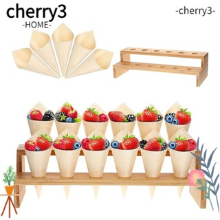 Cherry3 ชั้นวางกรวยไอศกรีม และข้าวโพดคั่ว วัสดุไม้ไผ่ธรรมชาติ 12 หลุม สําหรับตกแต่งงานแต่งงาน