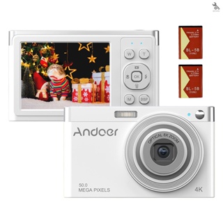 {self} Andoer กล้องบันทึกวิดีโอดิจิทัล 4K 50MP หน้าจอ IPS 2.88 นิ้ว โฟกัสอัตโนมัติ ซูม 16X (ออปติคอล 8X และดิจิทัล 8X) กันสั่น ตรวจจับใบหน้า พร้อมแบตเตอรี่ 2 ชิ้น