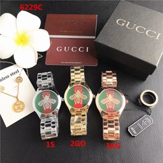 Gucci นาฬิกาข้อมือควอตซ์ลําลอง สายหนัง หน้าปัดกลม ประดับเพชร แฟชั่นคู่รัก สําหรับผู้ชาย ผู้หญิง ให้เป็นของขวัญวันเกิด