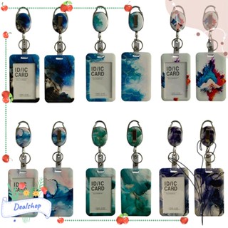 Dealshop ที่ใส่ป้าย ID พิมพ์ลายหินอ่อน สีขาว สีฟ้า ป้ายแท็กคนงาน พร้อมรอกพับเก็บได้