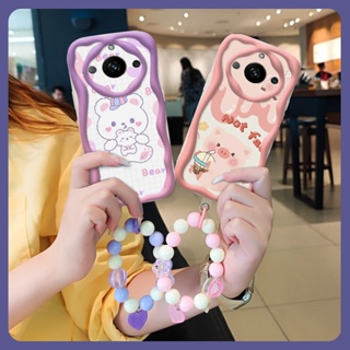 Pendants Liquid silicone Phone Case For OPPO Realme11 For Girls Heat dissipation originality Love bracelet Wave border