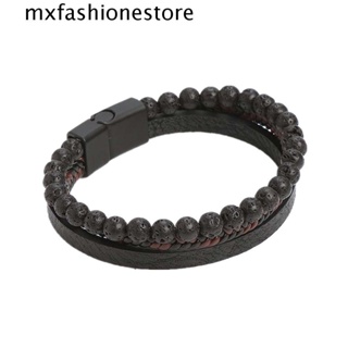 Mxfashione ผู้ชาย สร้อยข้อมือแม่เหล็ก คลาสสิก วินเทจ พังก์ เครื่องประดับ สไตล์ชนเผ่า ลูกปัด หลายชั้น กําไลข้อมือผู้หญิง