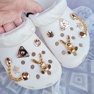 10 ชิ้น สีทอง กระต่ายยิ้ม Crocs DIY Jibbitz เสน่ห์ ปุ่ม แฟชั่น  อุปกรณ์เสริม#Golden บรอนเซอร์