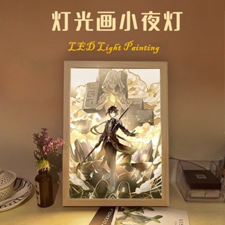 Genshin Impact Zhongli โคมไฟ LED กรอบรูป สําหรับตกแต่งบ้าน