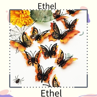 Ethel1 สติกเกอร์ PVC ลายผีเสื้อฮาโลวีน มีกาวในตัว คละขนาด สําหรับตกแต่งบ้าน งานแต่งงาน ปาร์ตี้ 24 ชิ้น