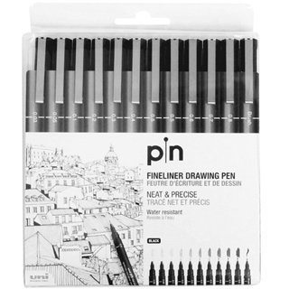 Uni PIN ปากกาวาดภาพ สีดํา 12 ชิ้น