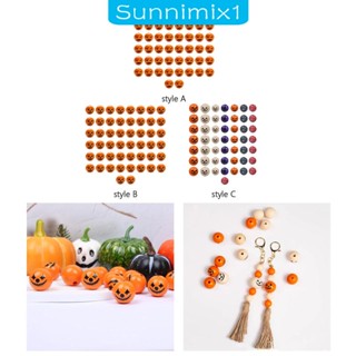 [Sunnimix1] ลูกปัดไม้ ทรงกลม ลายฮาโลวีน สําหรับทําเครื่องประดับ DIY 50 ชิ้น